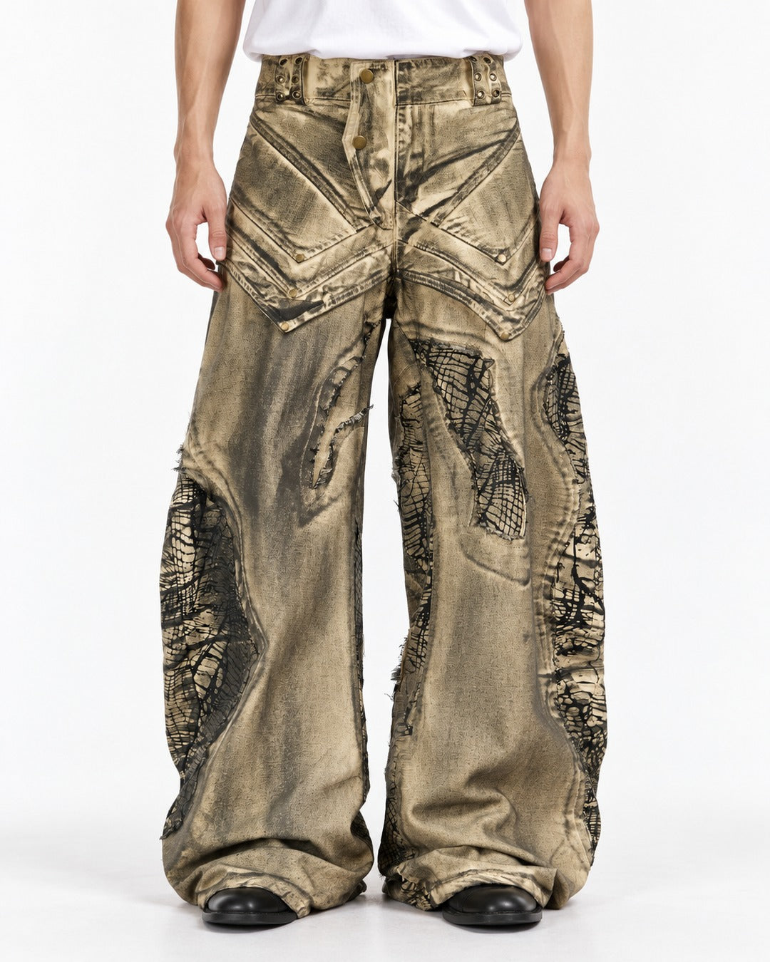 Gold Coated Deconstructed Wide Jeans
