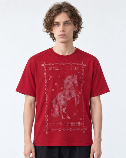 Dotted Horse Graphic Crew Neck T-Shirt