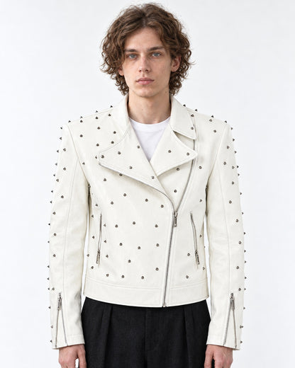 White Metal Rivet Biker Jacket