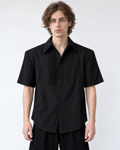 Pintucked Bib Short-Sleeve Shirt