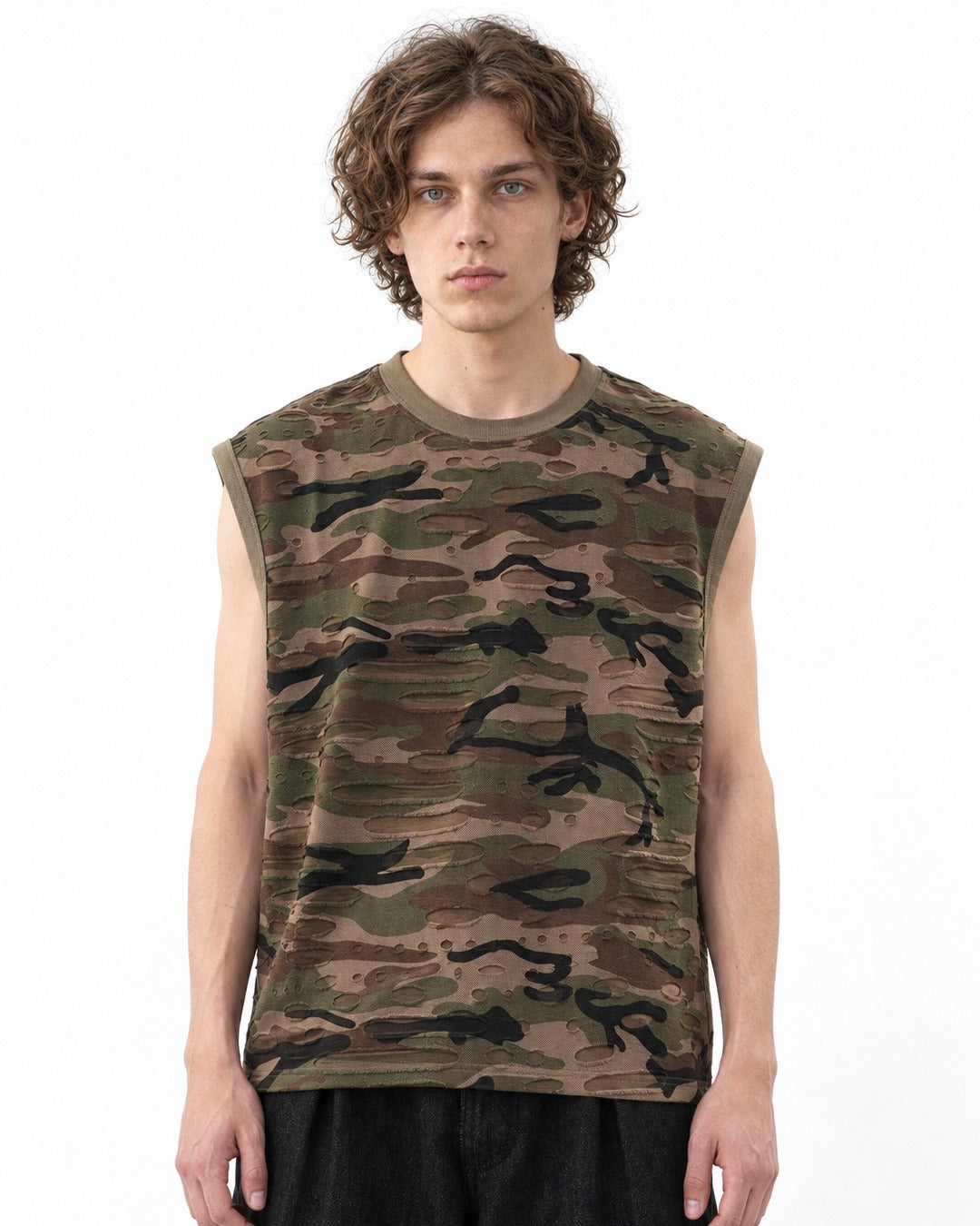 Distressed Camouflage Sleeveless Top
