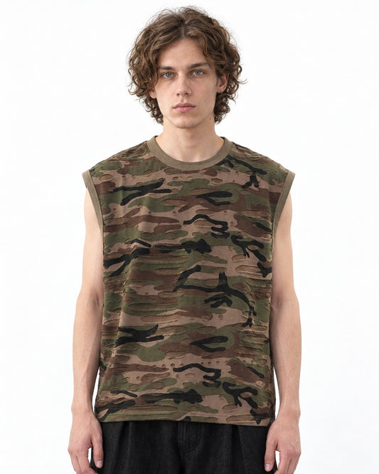 Distressed Camouflage Sleeveless Top