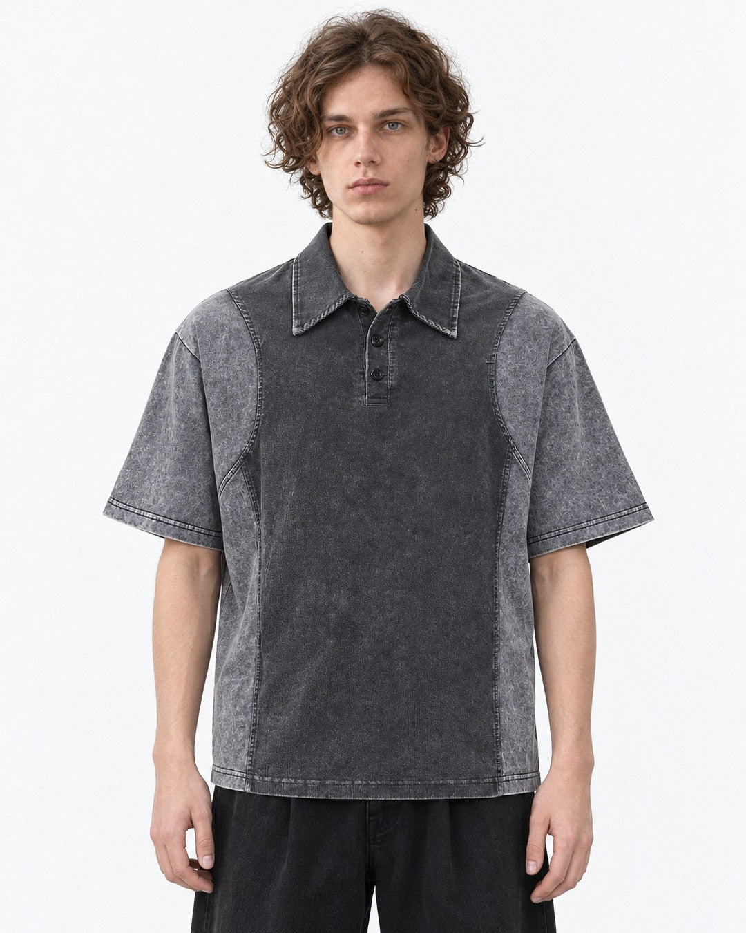 Panel Seam Washed Polo Shirt