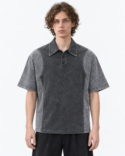 Panel Seam Washed Polo Shirt