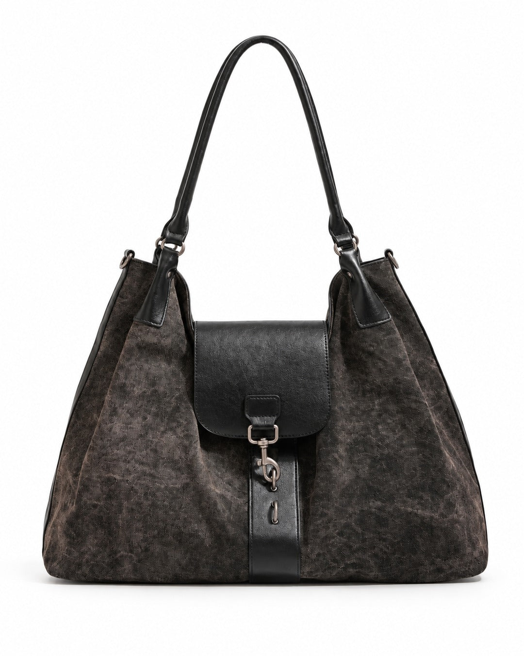 Distressed Canvas Hobo Bag with Black Flap