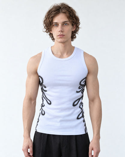 Ribbed Tank with Script Print