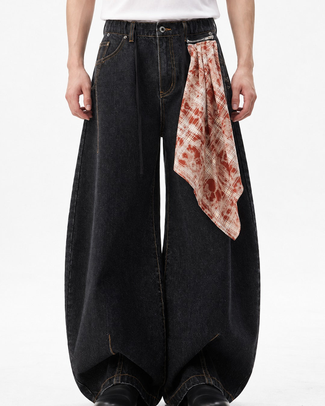 Scarf Detail Wide-Leg Jeans