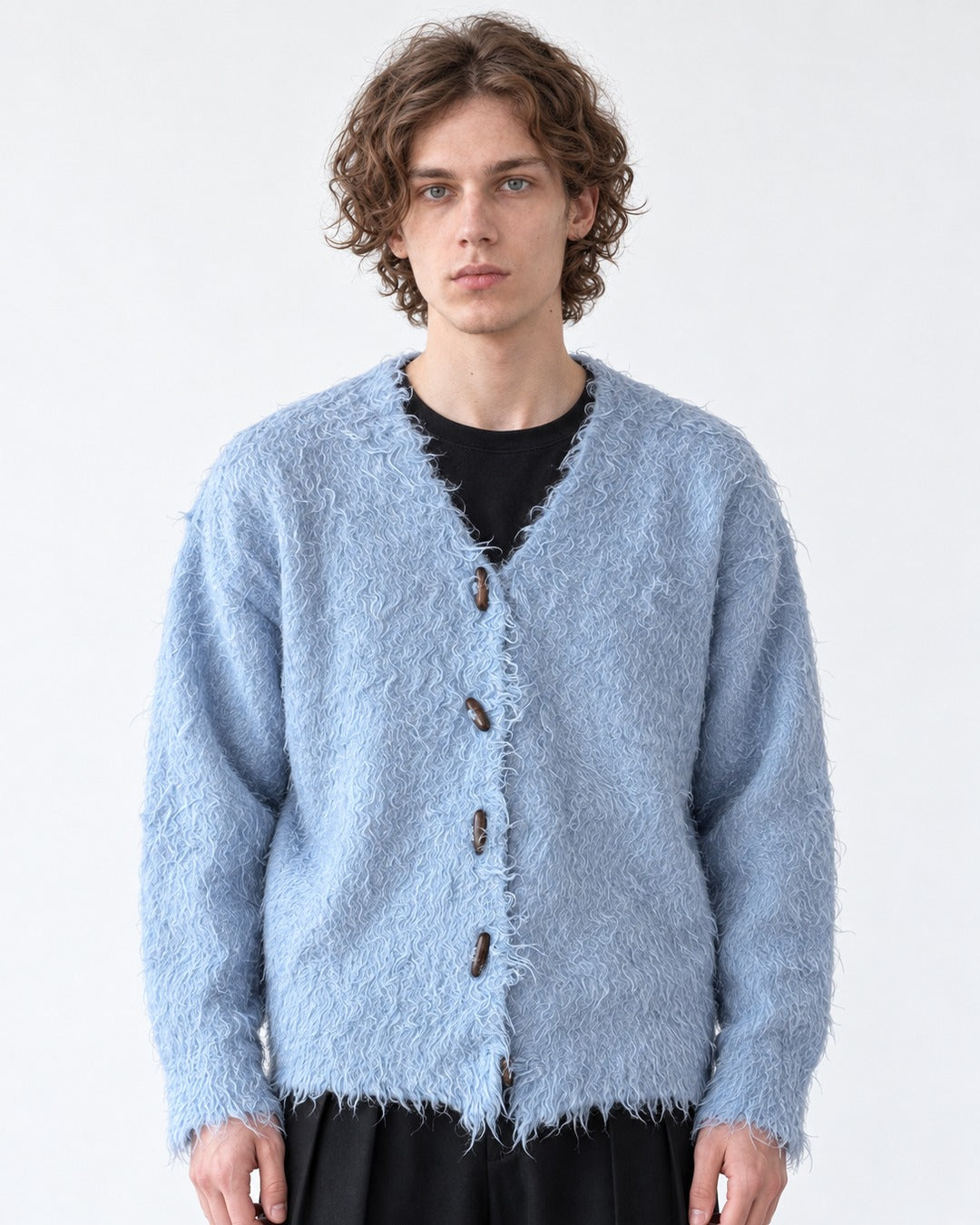 Sky Blue Shaggy Toggle Cardigan