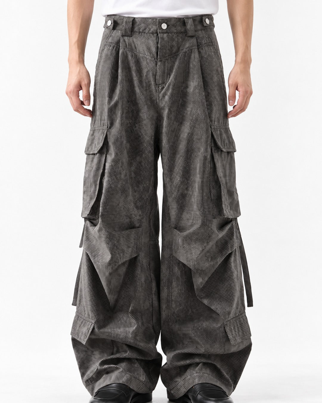 Layered Flap-Pocket Wide-Leg Cargo Pants