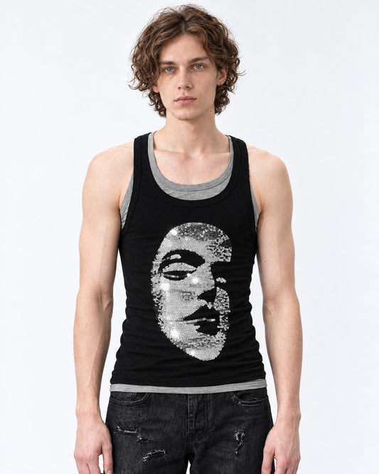 Sequin Face Graphic Layered Tank