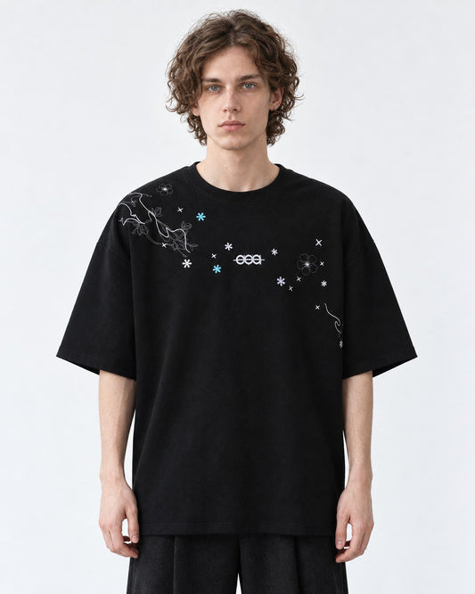 Floral-Embroidered Oversized Tee