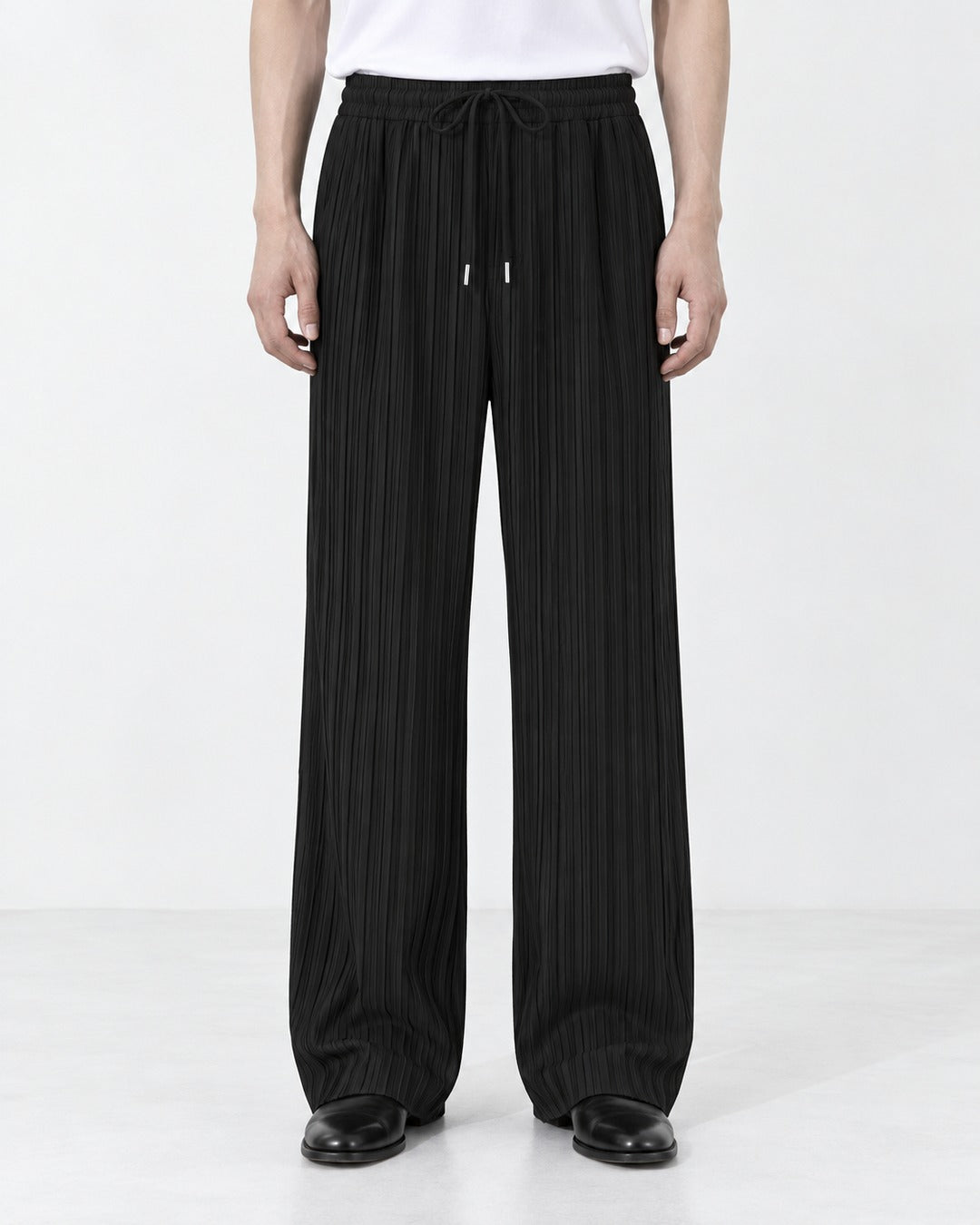 Pleated Drawstring Wide-Leg Pants