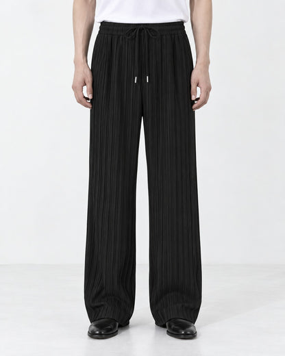 Pleated Drawstring Wide-Leg Pants