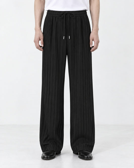 Pleated Drawstring Wide-Leg Pants
