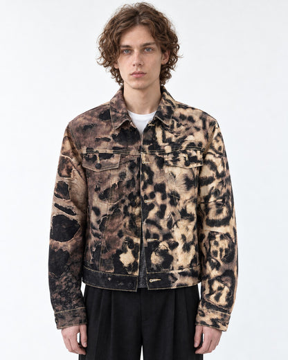 Distressed Leopard Print Denim Jacket