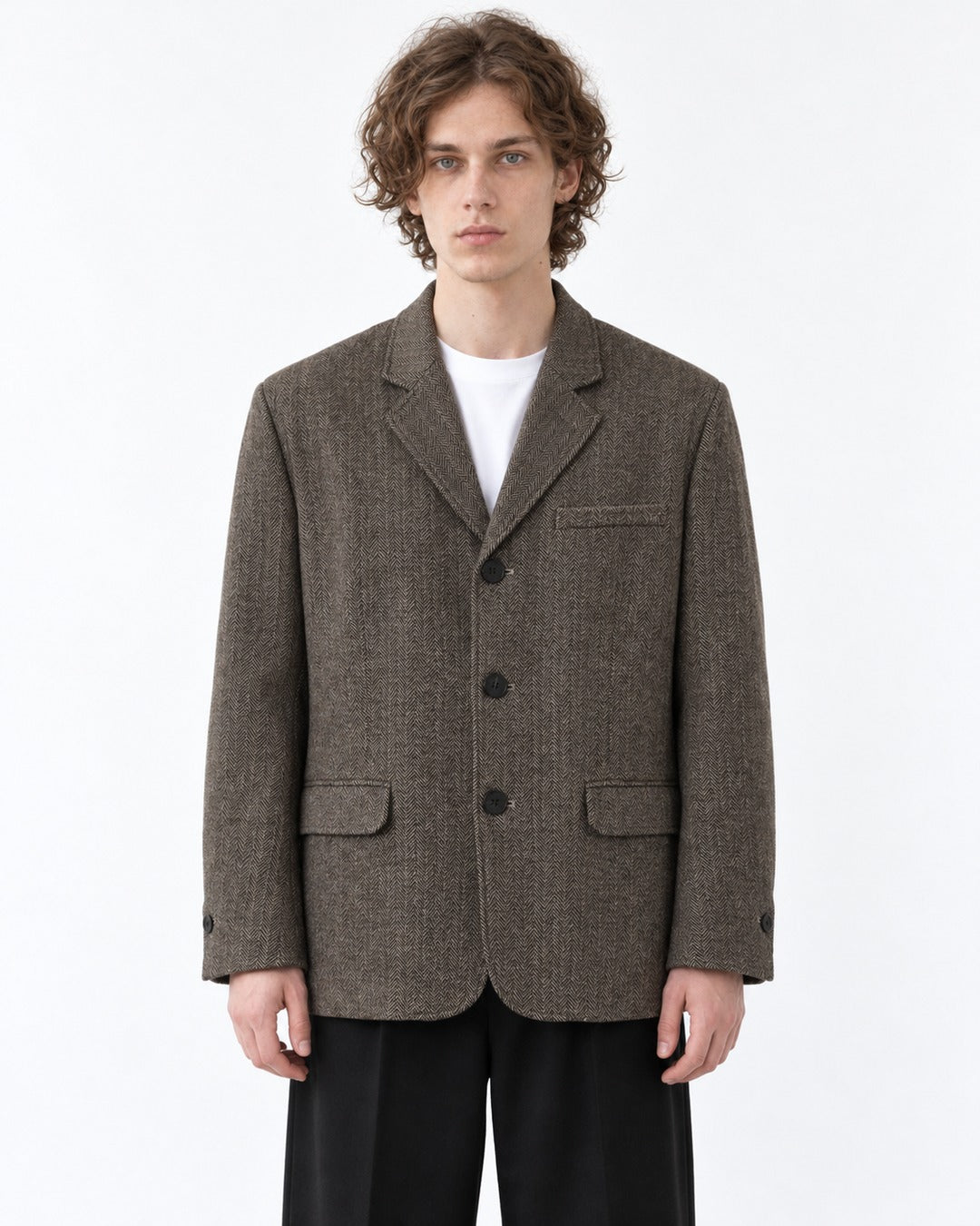 Herringbone Three-Button Blazer