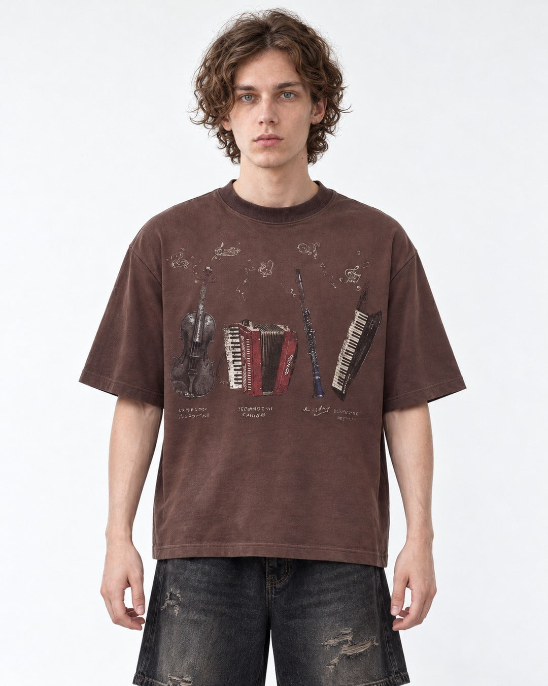 Instrument Print Spray-Dyed T-Shirt