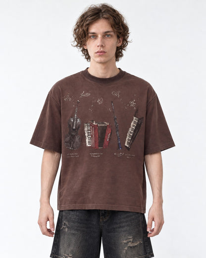 Instrument Print Spray-Dyed T-Shirt