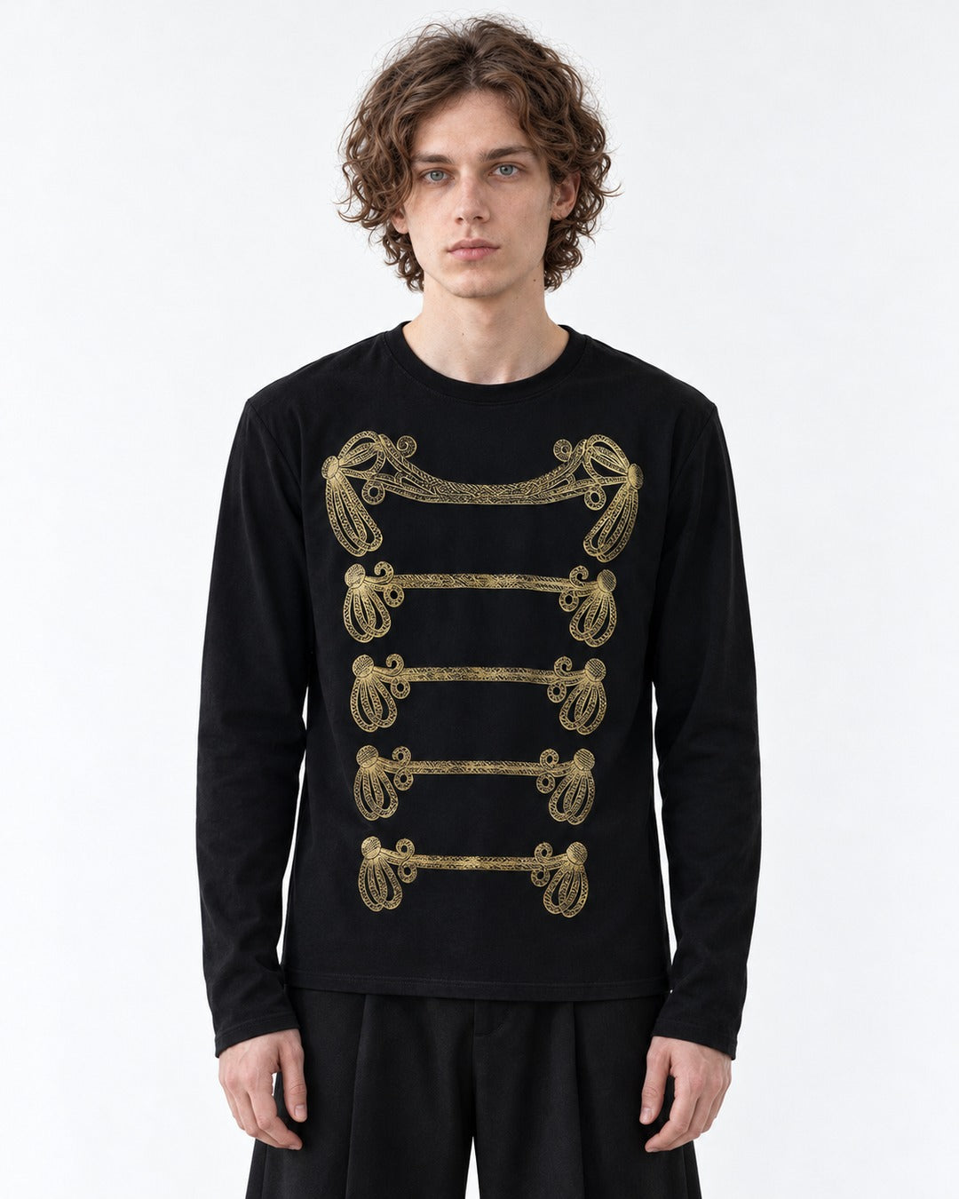 Gold Foil Braid Print Long Sleeve Tee