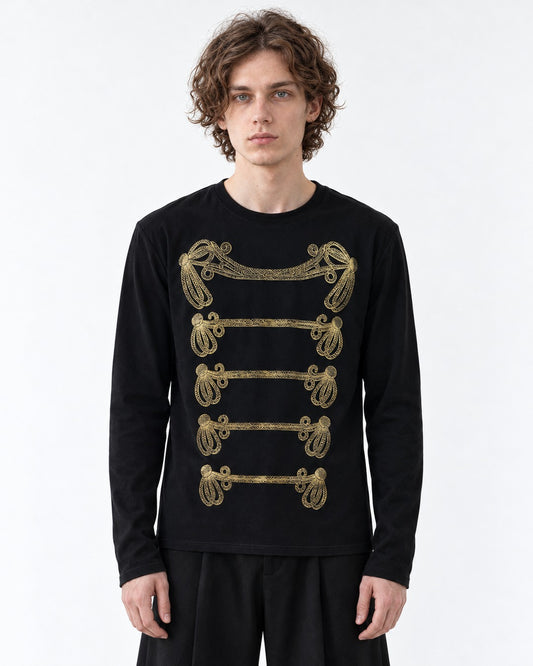 Gold Foil Braid Print Long Sleeve Tee