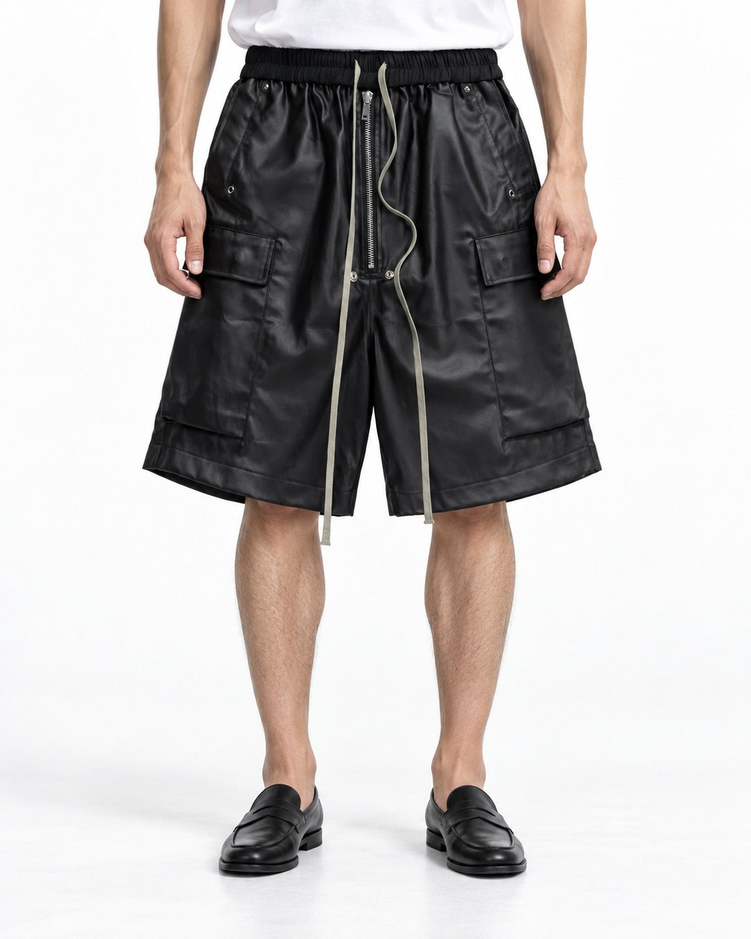 Coated Faux Leather Cargo Shorts