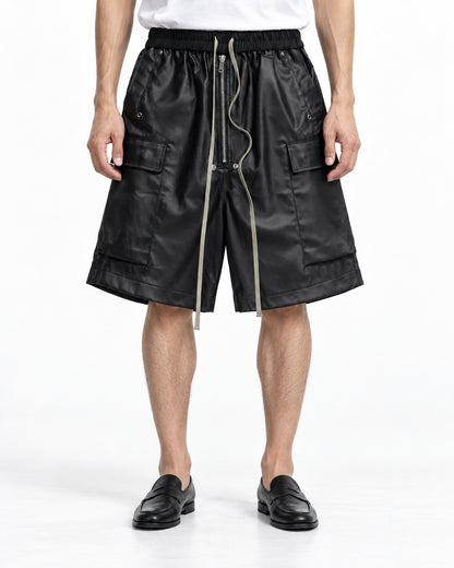 Coated Faux Leather Cargo Shorts