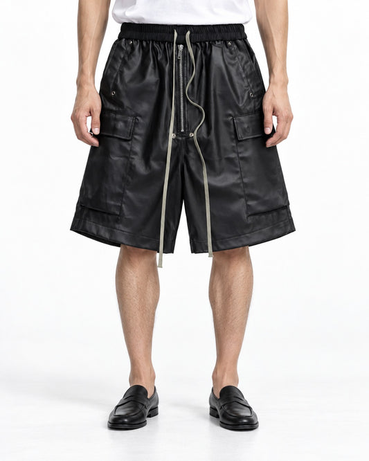 Coated Faux Leather Cargo Shorts