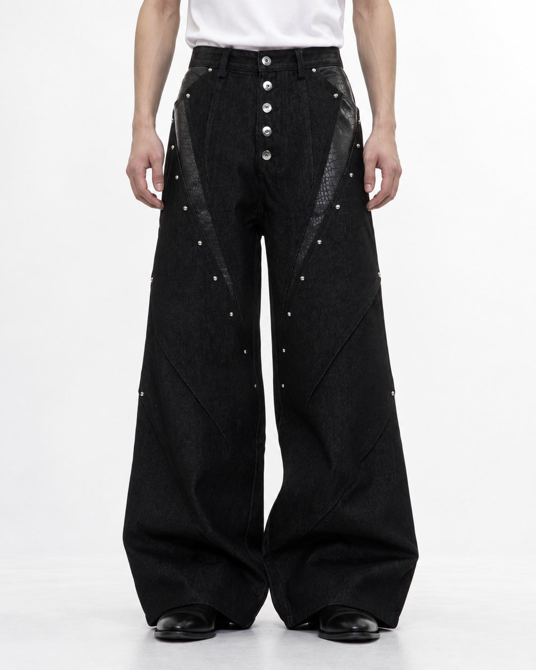 Snake Texture Panel Studded Jeans