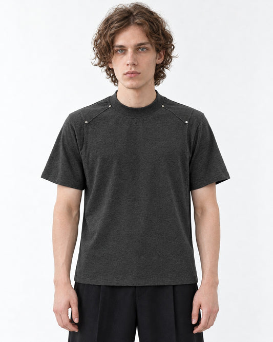 Shoulder Rivet Panel Short Sleeve T-Shirt