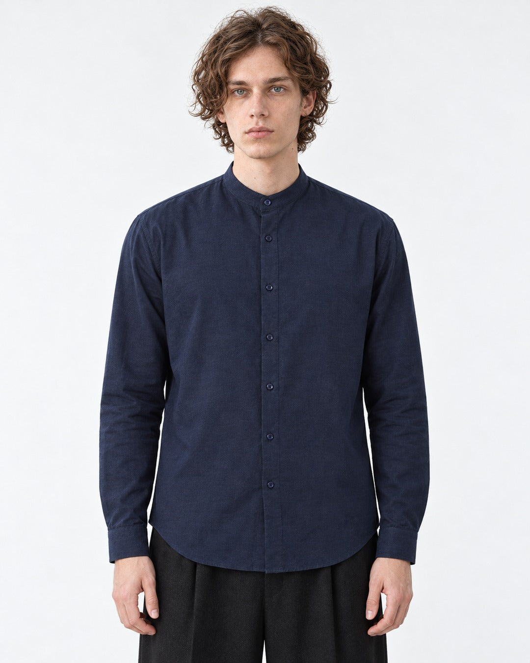 Band Collar Linen Cotton Shirt
