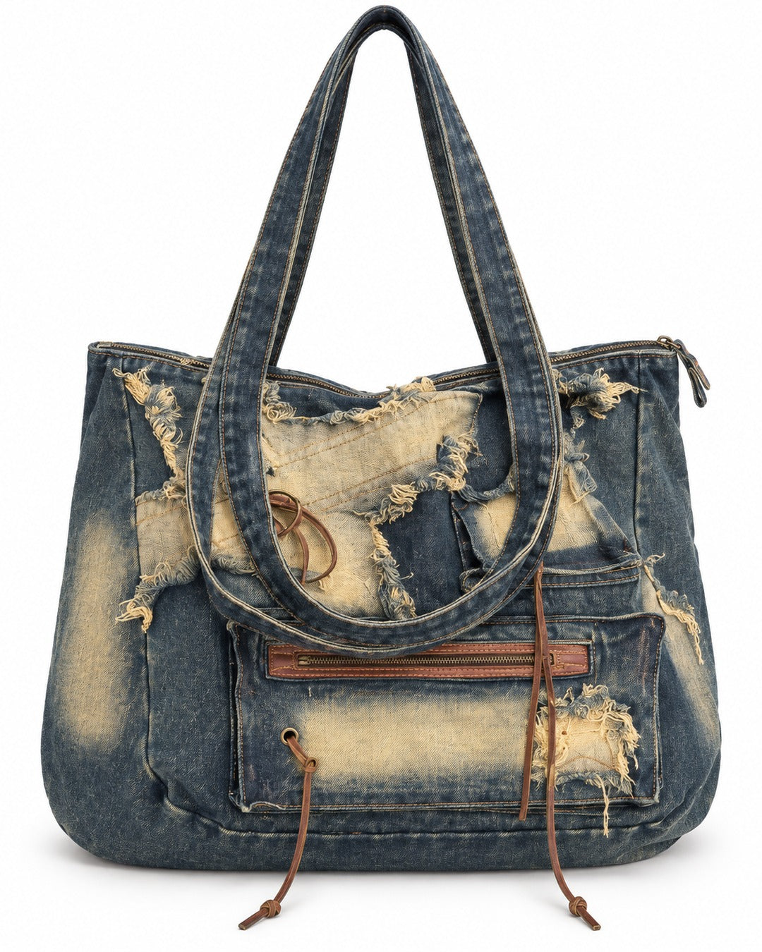 Distressed Patchwork Denim Tote