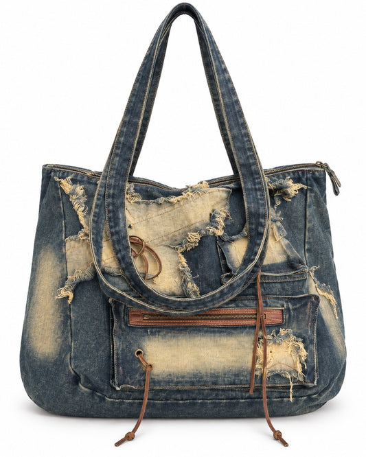 Distressed Patchwork Denim Tote