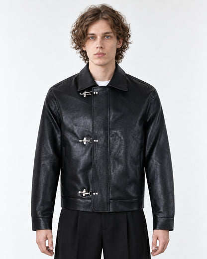 Triple Clasp Leather-Look Jacket