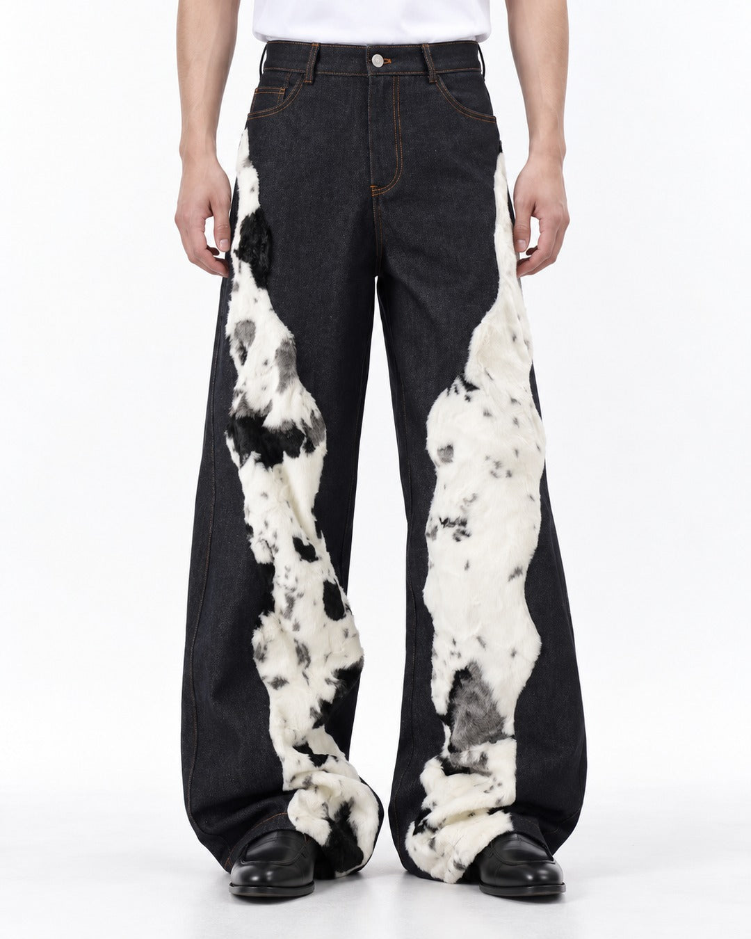 Cow Pattern Patchwork Denim Pants