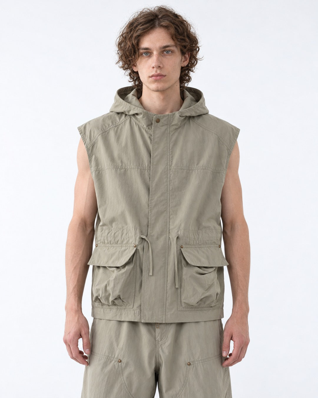 Hooded Zip Utility Vest and Pants Set