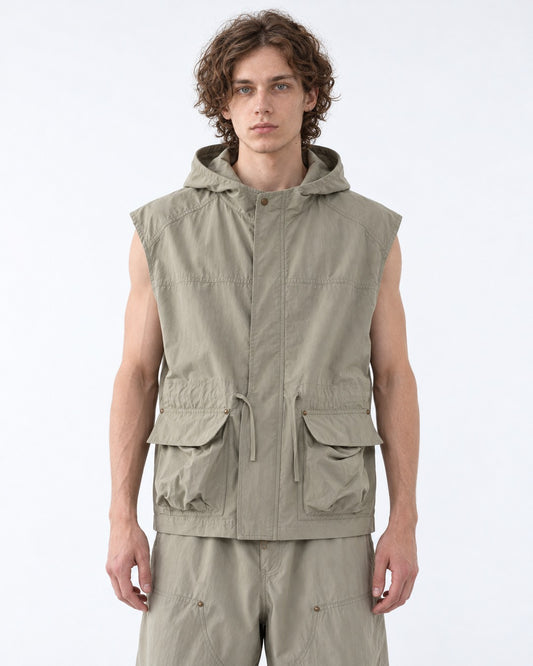 Hooded Zip Utility Vest and Pants Set
