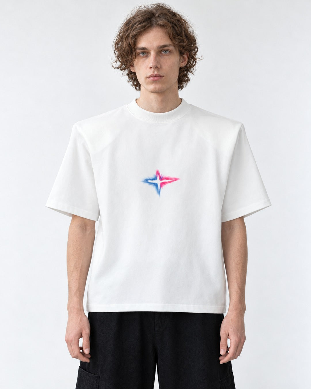 Spray-Painted Star Padded-Shoulder T-Shirt