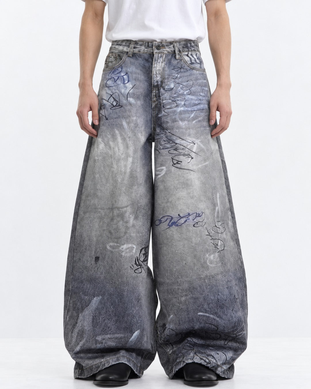 Vintage Graffiti Wide-Leg Jeans