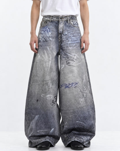 Vintage Graffiti Wide-Leg Jeans