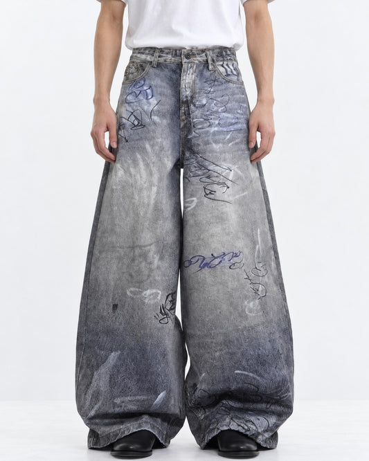 Vintage Graffiti Wide-Leg Jeans