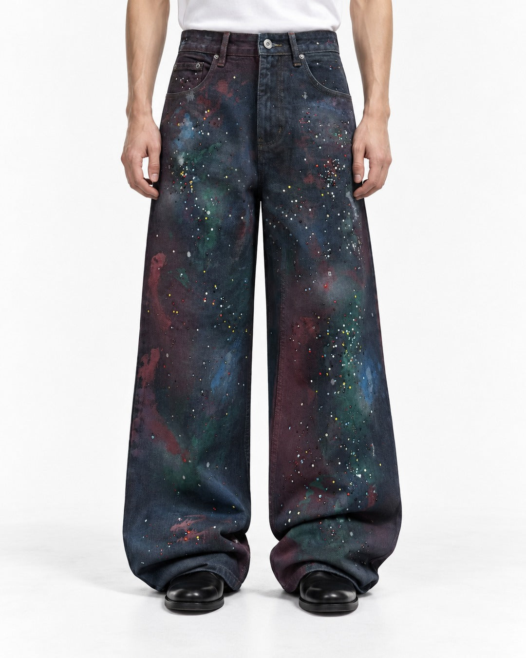 Cosmic Splatter Wide-Leg Jeans with Speckle Detail
