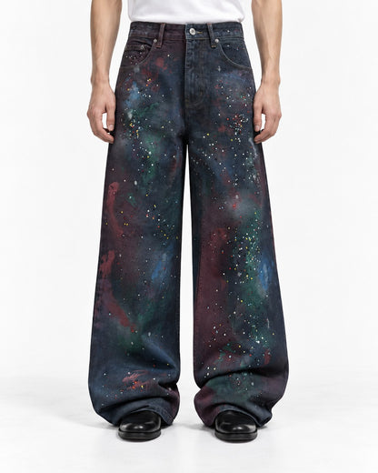 Cosmic Splatter Wide-Leg Jeans with Speckle Detail