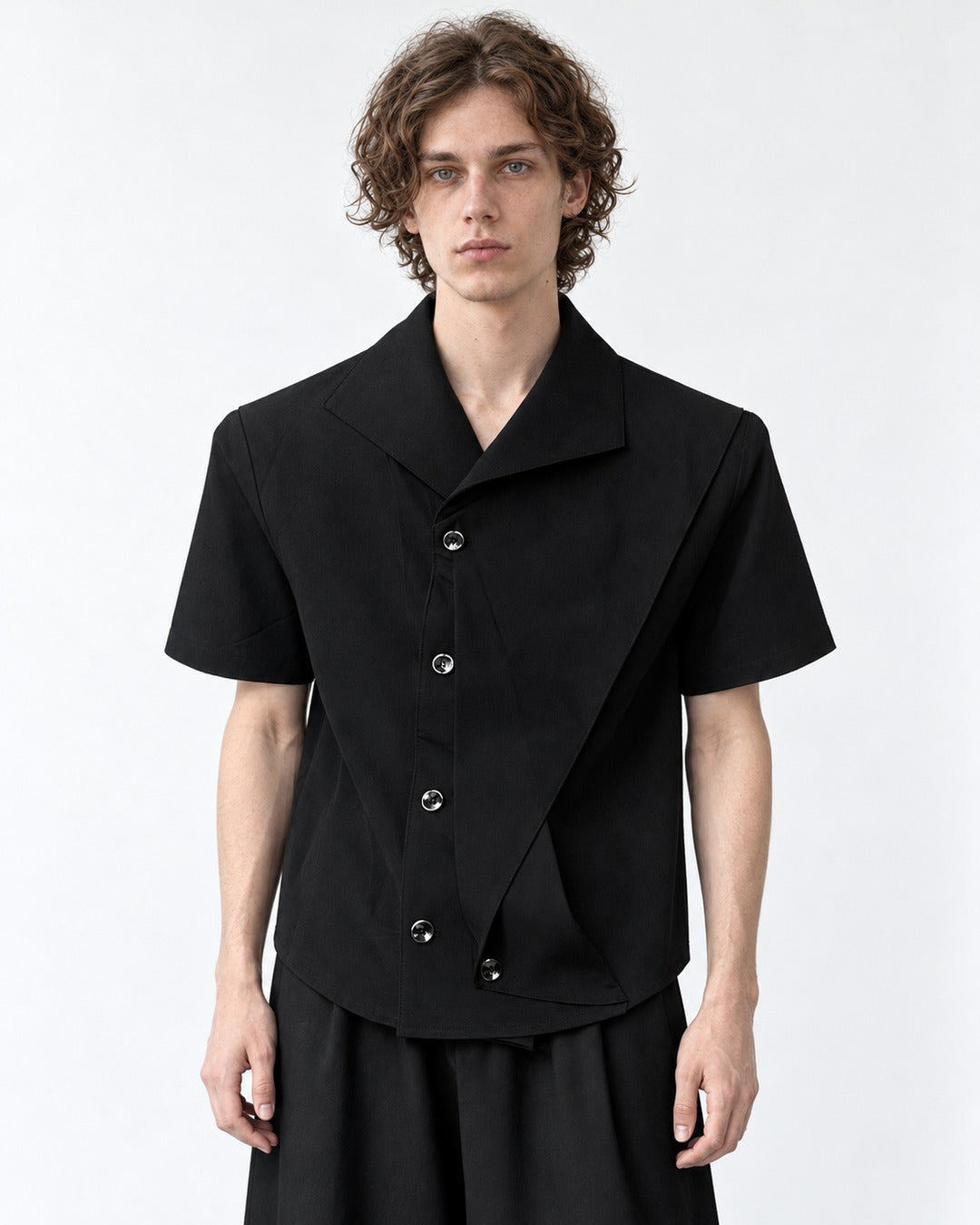 Asymmetric Overlay Short-Sleeve Shirt