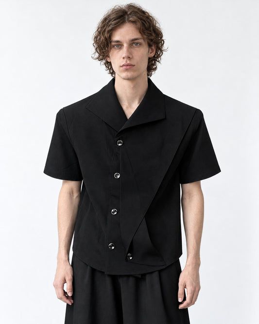Asymmetric Overlay Short-Sleeve Shirt
