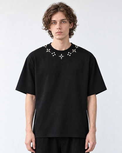 Pearl Flower Neckline T-Shirt