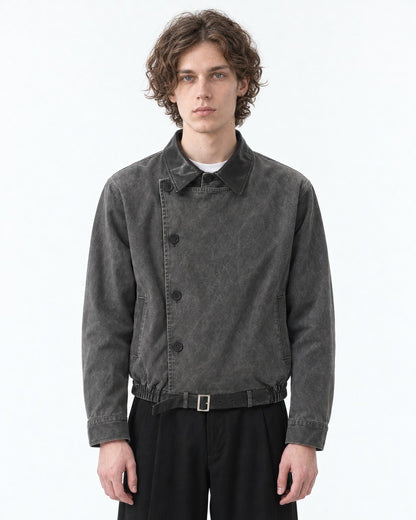 Diagonal Button Jacket with Contrast Collar