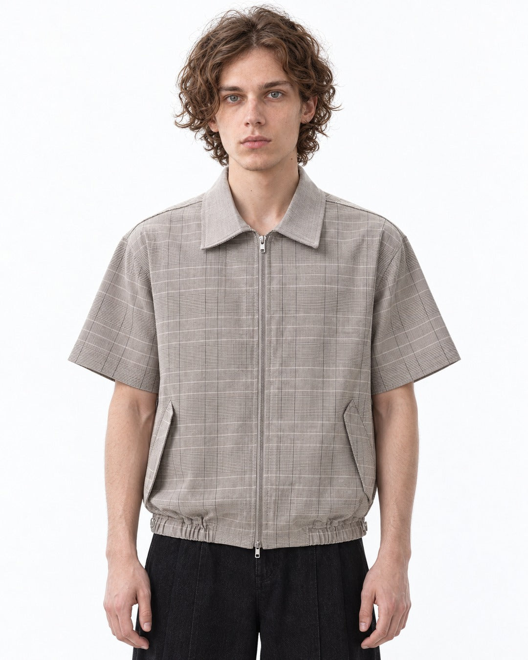 Plaid Zip Short-Sleeve Shirt Jacket
