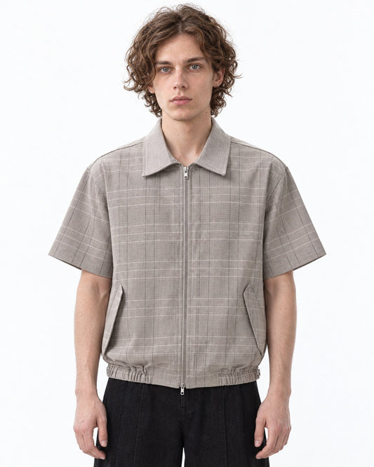 Plaid Zip Short-Sleeve Shirt Jacket