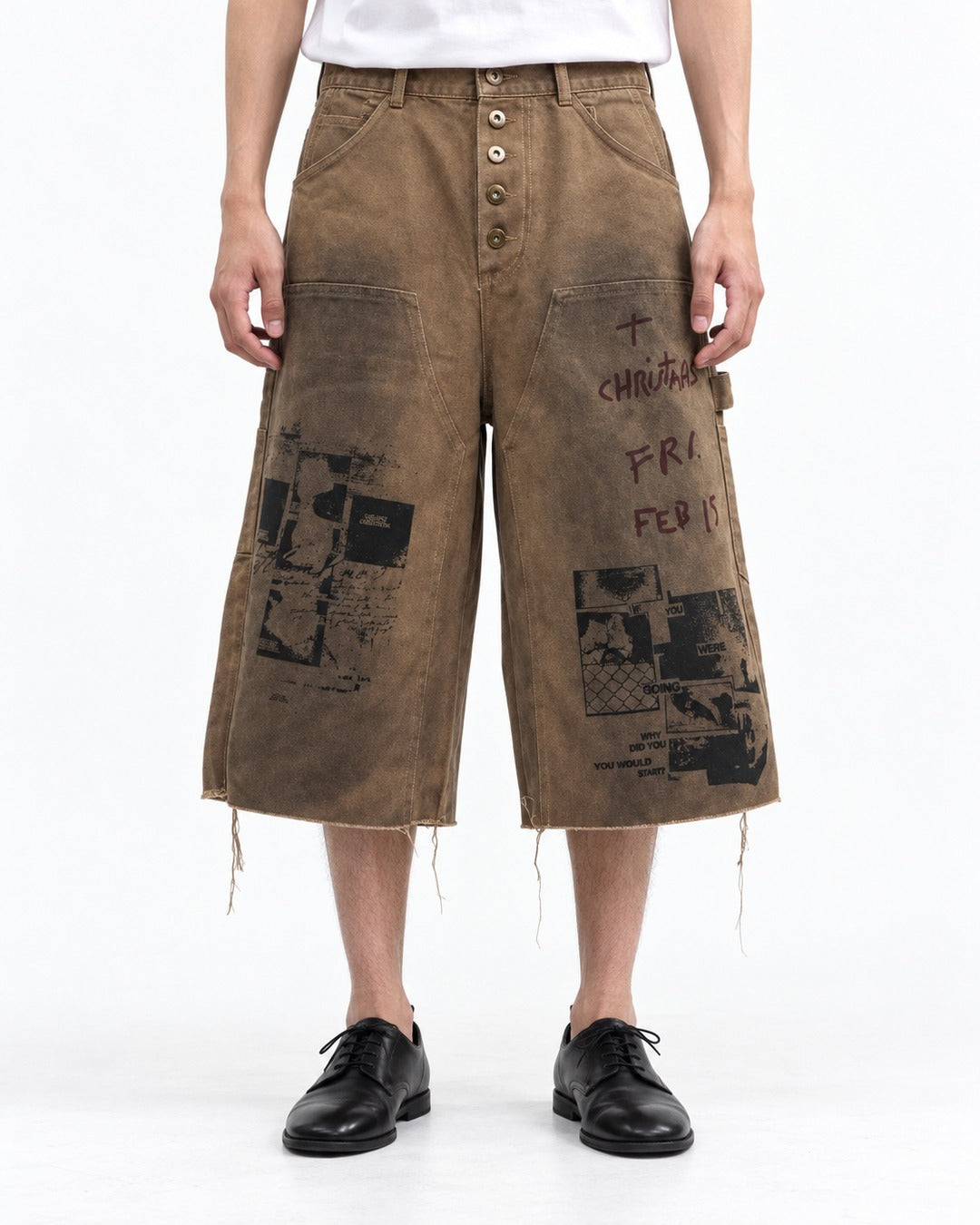 Distressed Graffiti Denim Shorts
