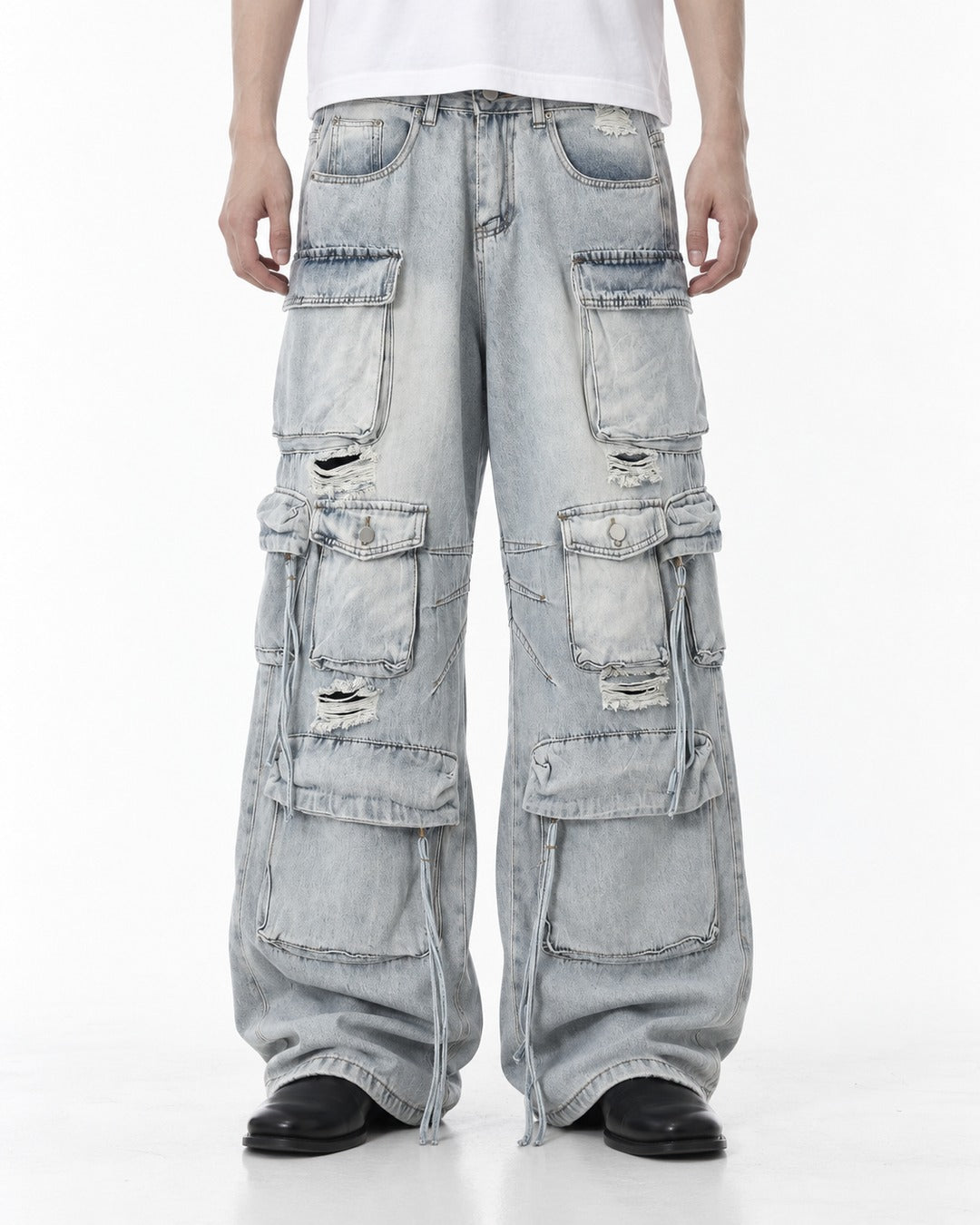 Shredded Multi-Pocket Cargo Jeans